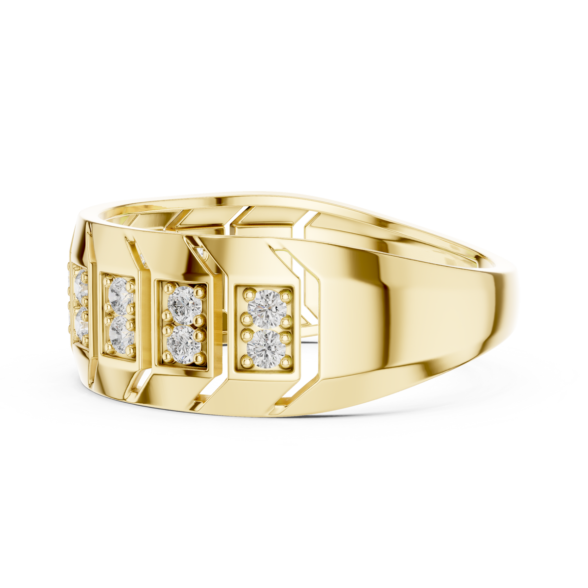 Round Cut Moissanite Diamond Men's Chevron Edge Geometric Statement Ring - View 10
