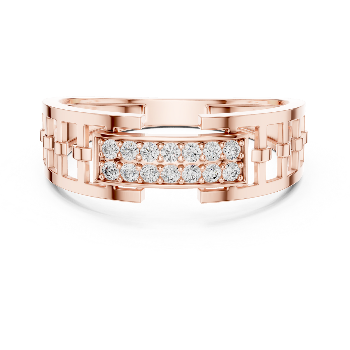 Round Cut Moissanite Diamond Men's Rectangular Pave Center Geometric Ring - View 2