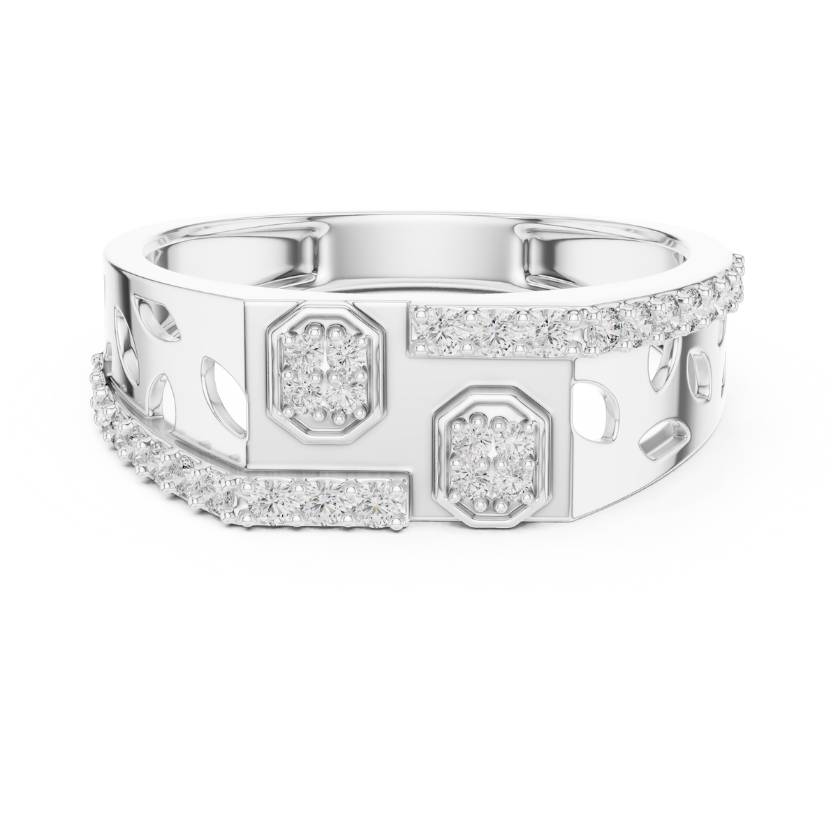 Round Cut Lab Grown Diamond Men's Organic Openwork Cutout Architectural Wedding Ring - View 3