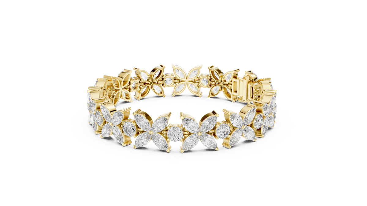 Marquise & Round Cut Lab Diamond Floral Link Bracelet For Her - View 10