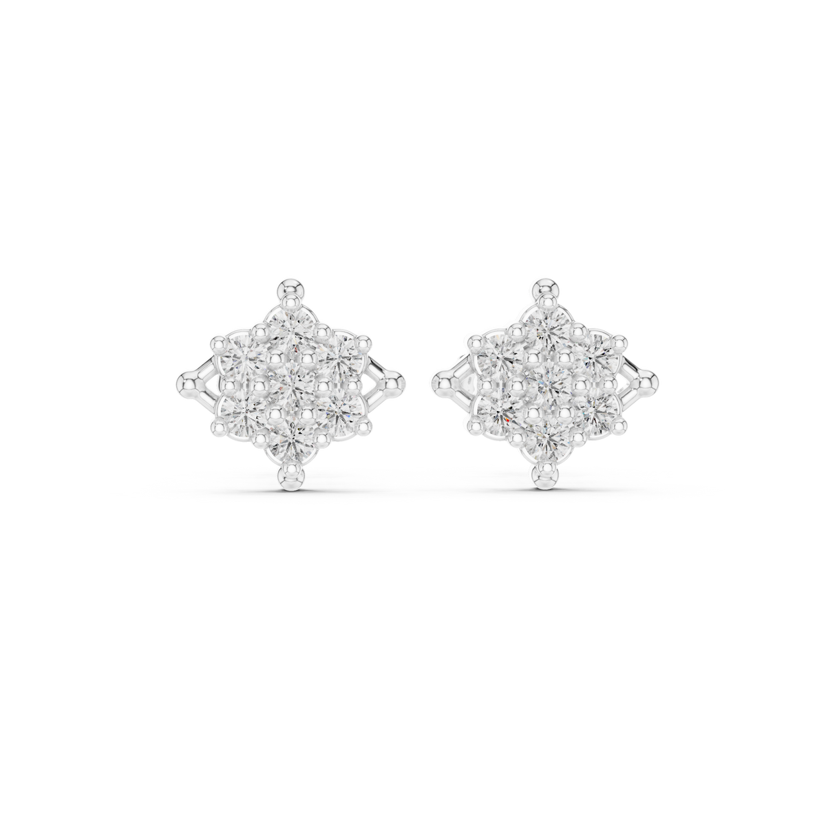 Elegant Round Lab Diamond Cluster Stud Earrings with Round Floral Inspired Design - View 3