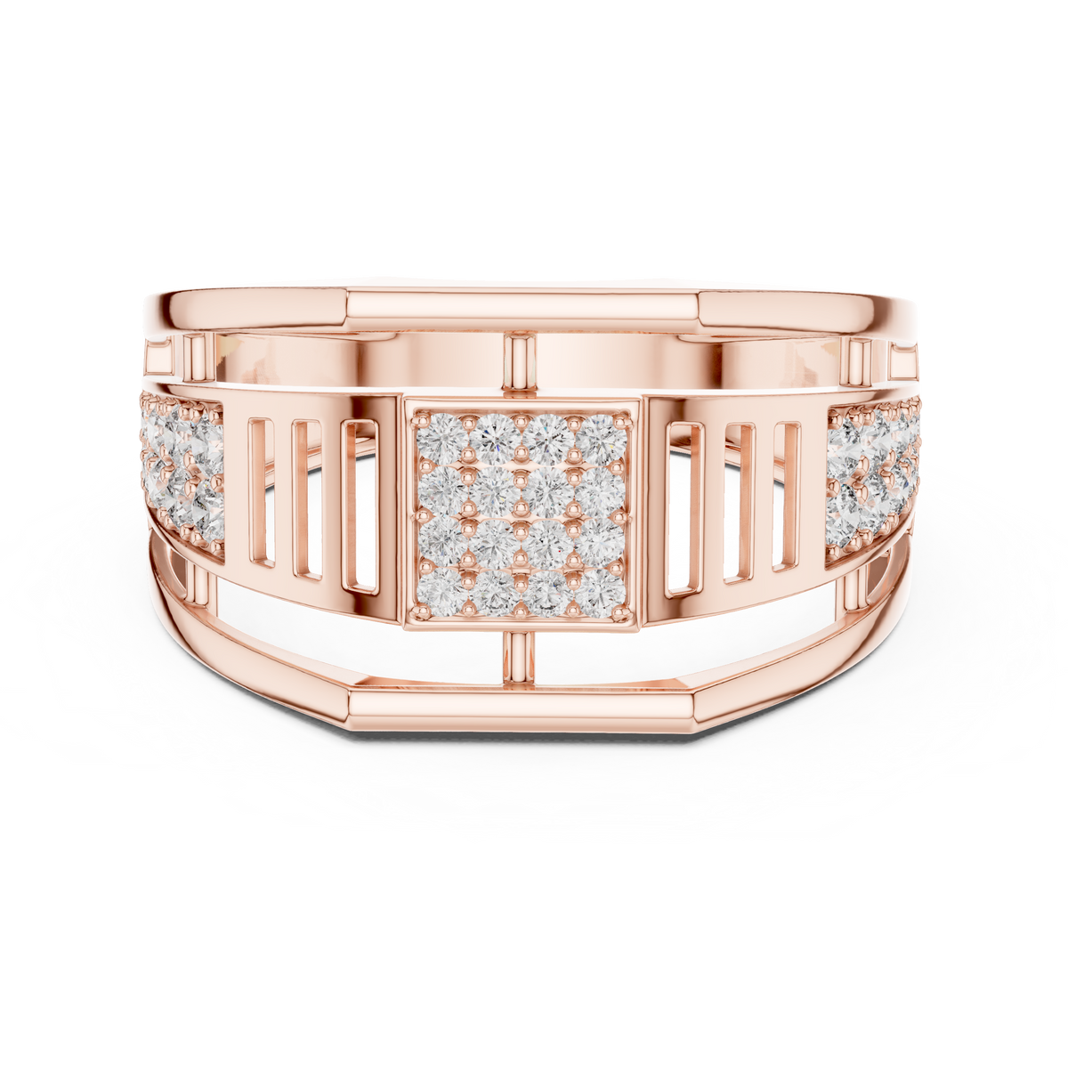Round Cut Lab Grown Diamond Men's Pillar Cage Geometric Gold Statement Band - View 2