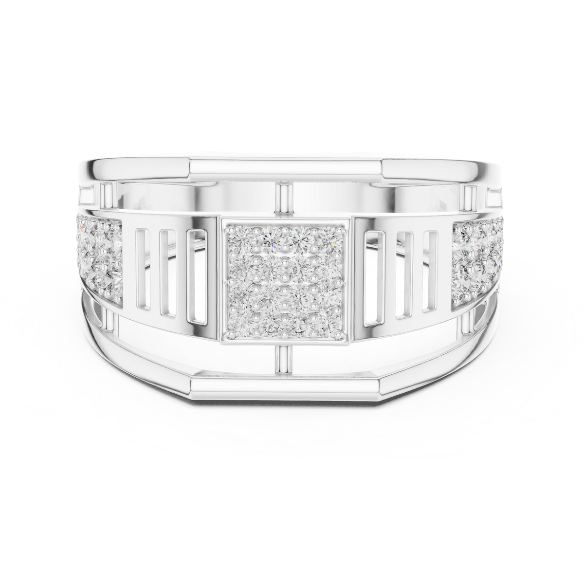 Round Cut Lab Grown Diamond Men's Pillar Cage Geometric Gold Statement Band - View 3