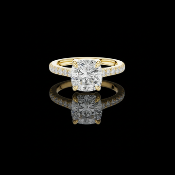 Cushion Cut Moissanite Diamond Solitaire Engagement Ring With Pave Band