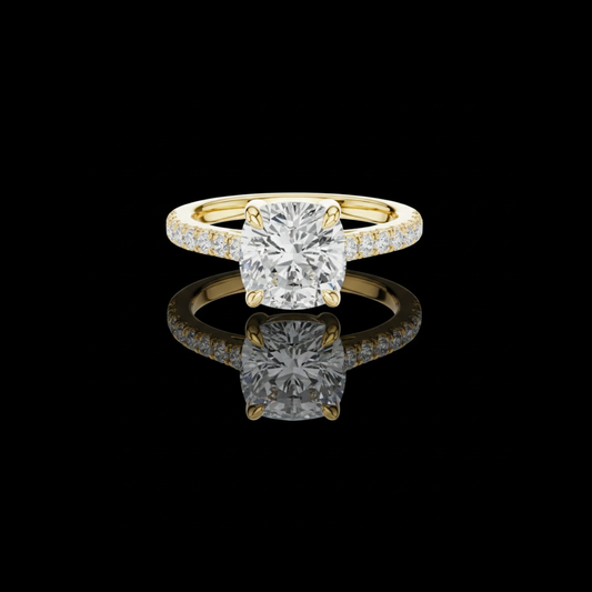 Cushion Cut Moissanite Diamond Solitaire Engagement Ring With Pave Band