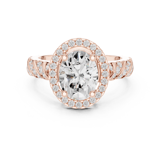 Oval Halo Lab Grown Diamond Ring with Pave Band - View 2