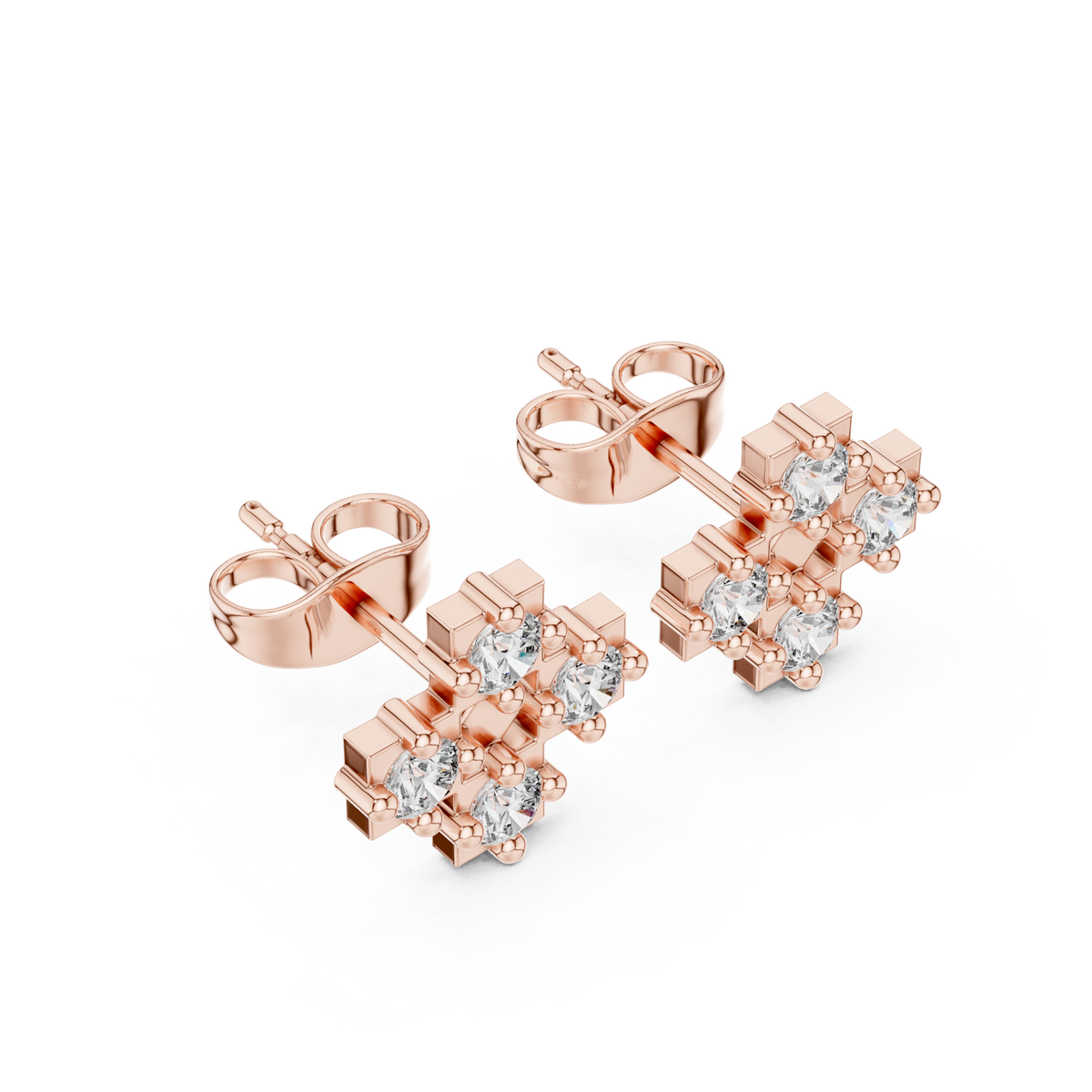Cross Cluster Round Brilliant Lab Diamond Stud Earrings for Women - View 5