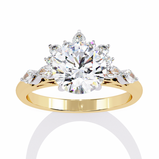 Sunburst Round Cut Lab Diamond Anniversary Ring with Halo Setting