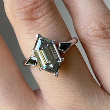 Antique Cut Lab Diamond Geometric Ring With Kite Side Stones