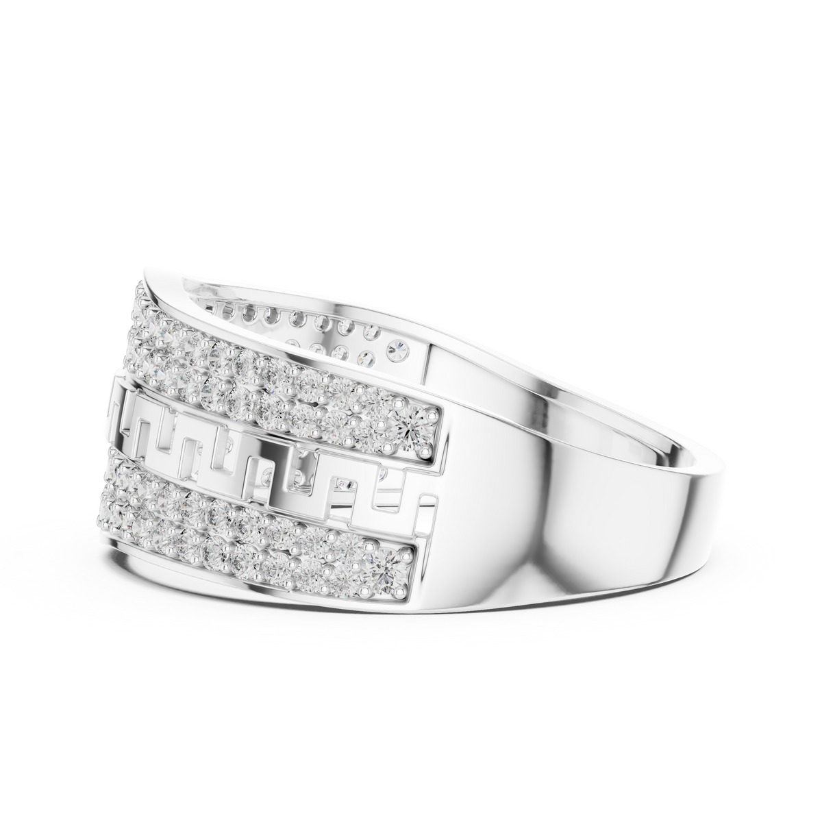 Round Cut Lab Grown Diamond Men's Double Pave Border Geometric Ring - View 12