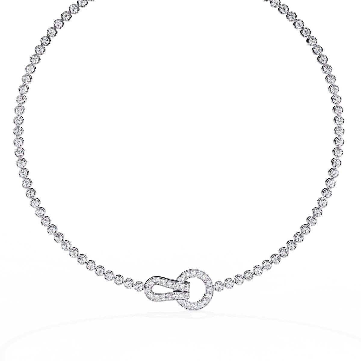 Pave Buckle Clasp Round Moissanite Diamond Tennis Necklace - View 4