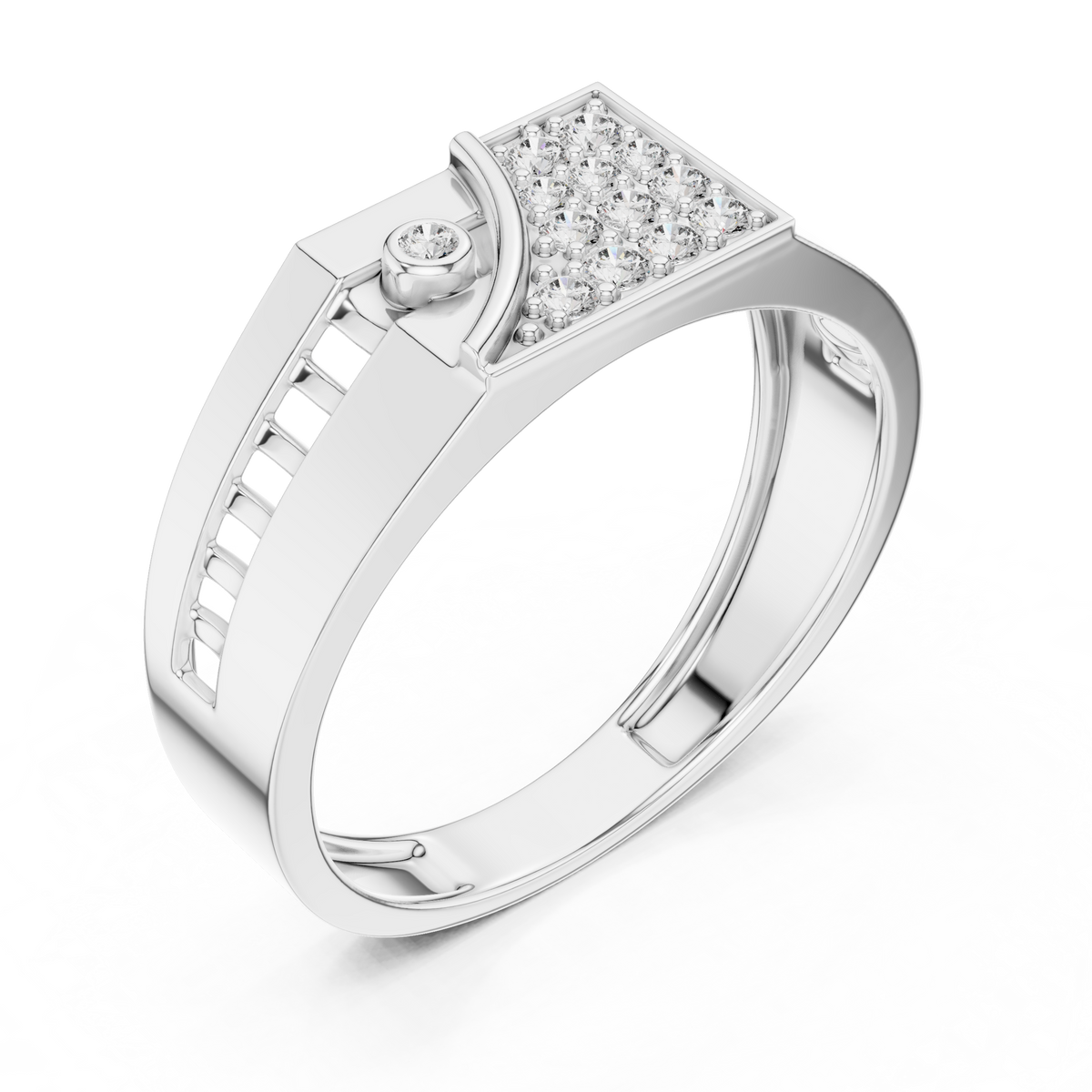 Round Cut Lab Grown Diamond Men's Bezel Accent Trapezoid Pave Statement Band - View 6