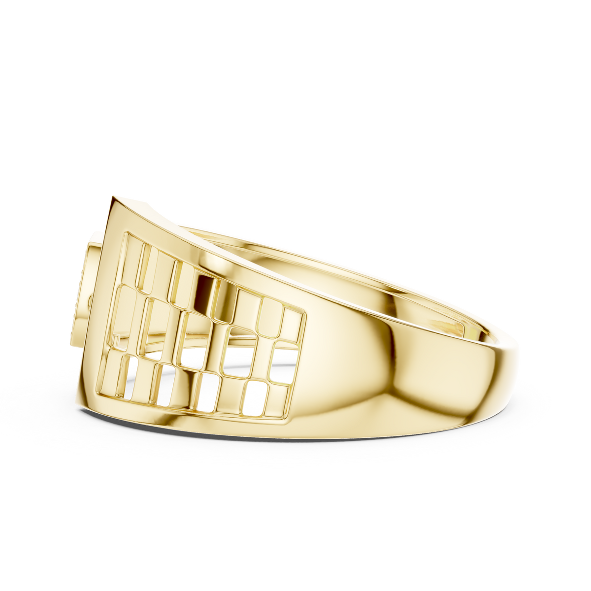 Round Cut Lab Grown Diamond Men's Square Cluster & Curved Arc Ring - View 10
