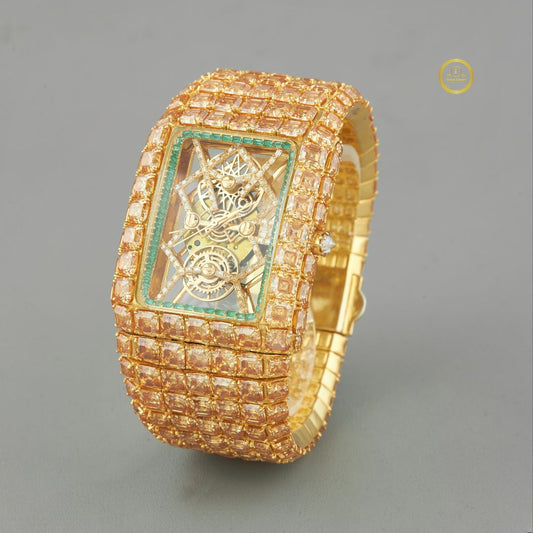 Regal Horizon Gold Moissanite Diamond Watch with baguette Detailing A Fusion of Royal Brilliance and Modern Precision