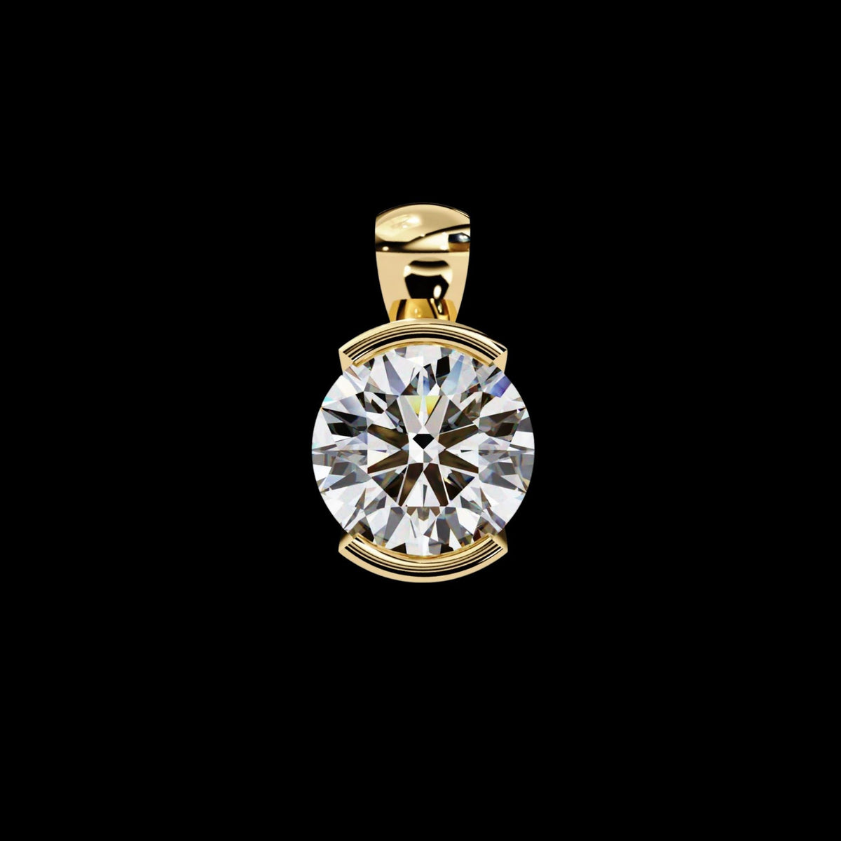 Contemporary Round Moissanite Diamond Solitaire Partial Bezel Set Pendant