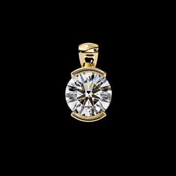 Contemporary Round Moissanite Diamond Solitaire Partial Bezel Set Pendant