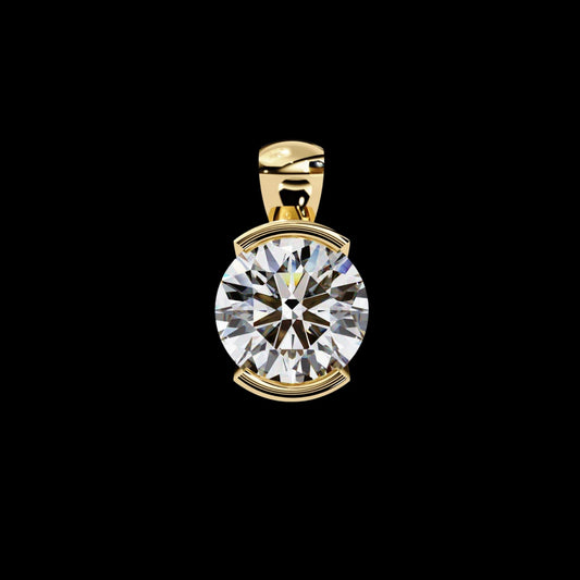 Contemporary Round Moissanite Diamond Solitaire Partial Bezel Set Pendant