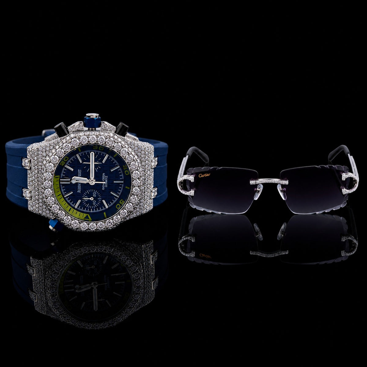 Executive Collection Luxury Moissanite Diamond Chronograph Watch And Signature Designer Eyewear Set