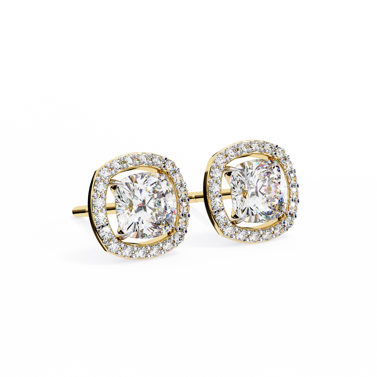 Exquisite Lab Grown Cushion Halo Stud Earrings Featuring Round Brilliant Center Stones - View 2