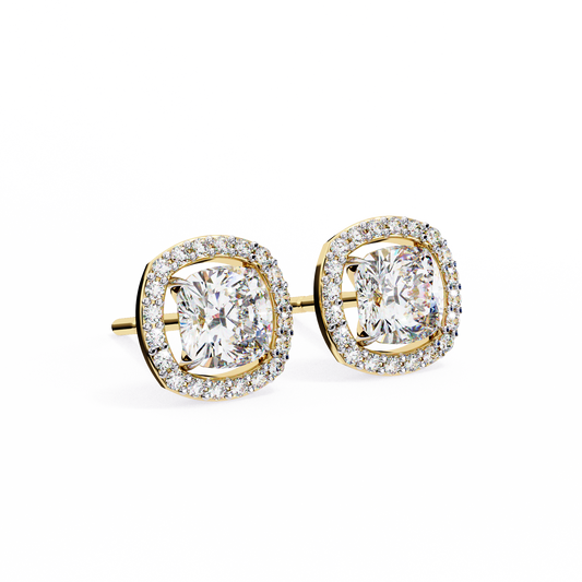 Exquisite Lab Grown Cushion Halo Stud Earrings Featuring Round Brilliant Center Stones - View 2