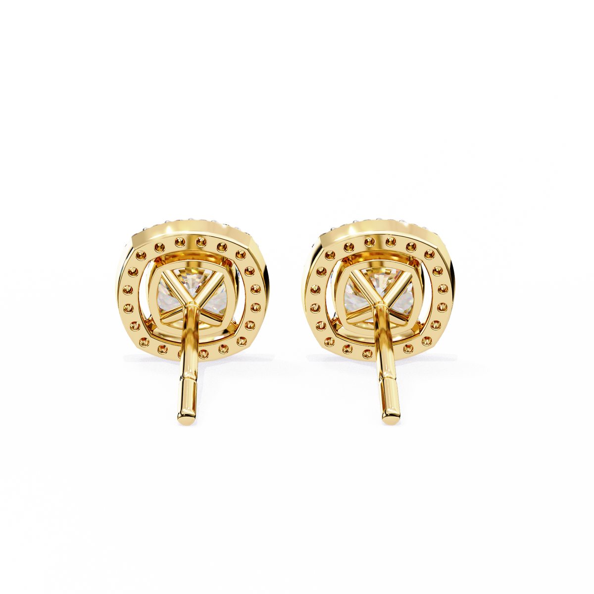Exquisite Lab Grown Cushion Halo Stud Earrings Featuring Round Brilliant Center Stones - View 8