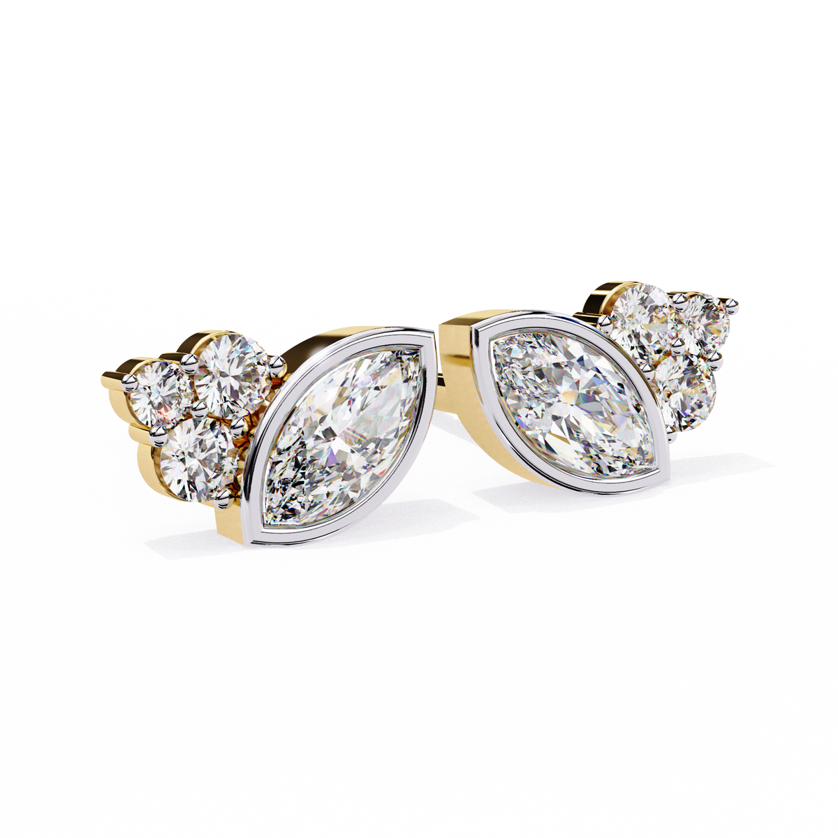 Exquisite Marquise Lab Grown Diamond Cluster Stud Earrings in Bezel Setting for Timeless Elegance - View 2