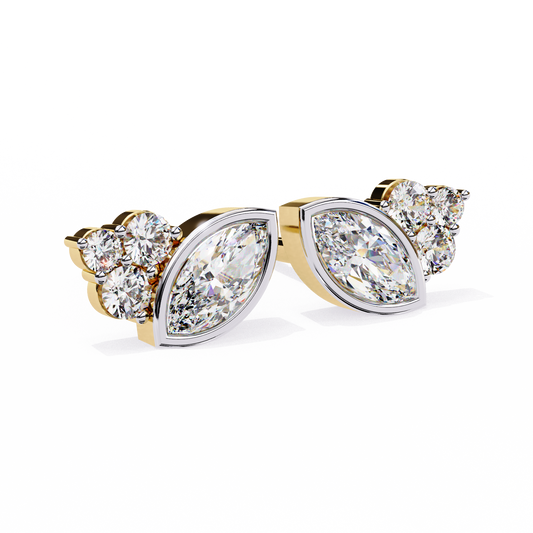 Exquisite Marquise Lab Grown Diamond Cluster Stud Earrings in Bezel Setting for Timeless Elegance - View 2