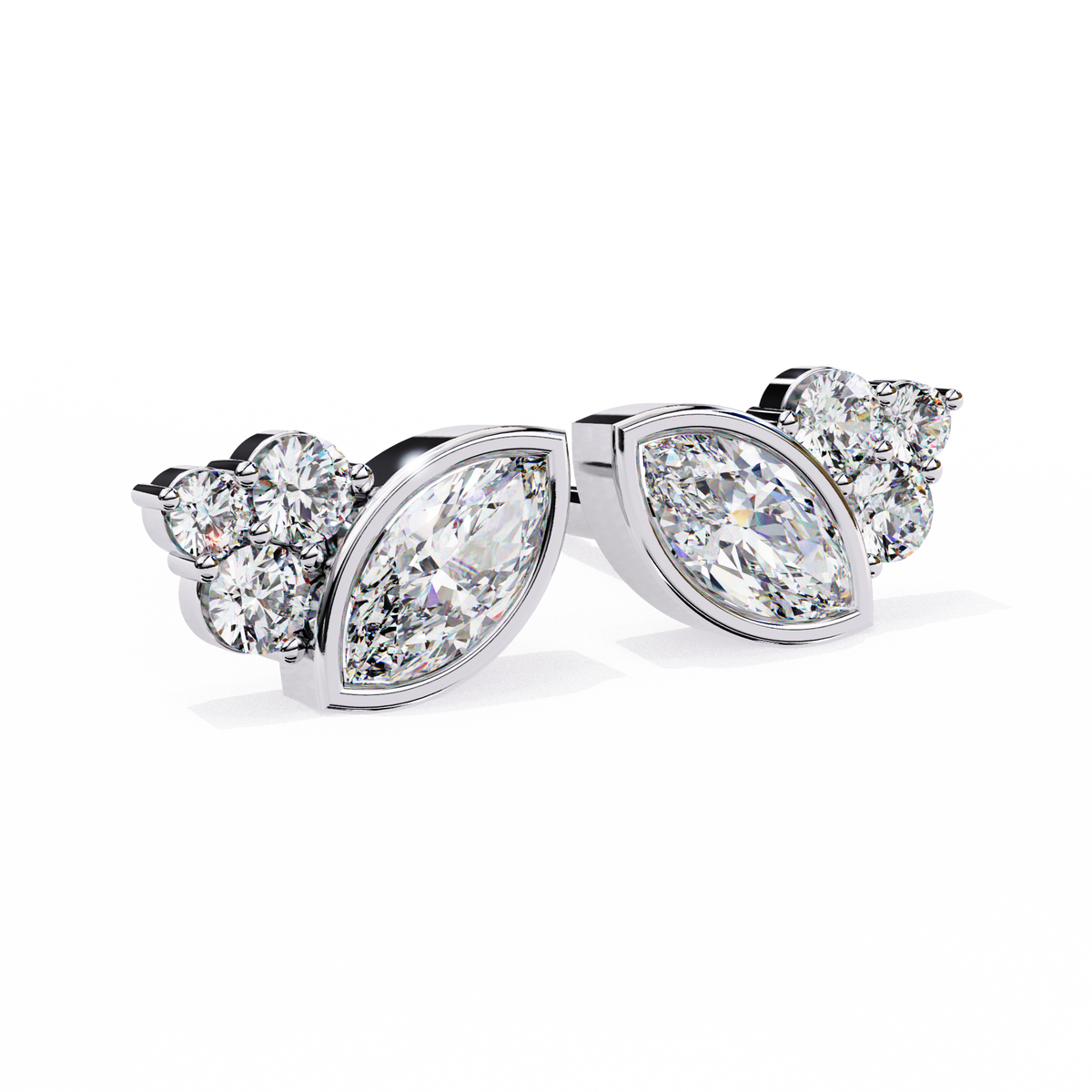 Exquisite Marquise Lab Grown Diamond Cluster Stud Earrings in Bezel Setting for Timeless Elegance - View 4