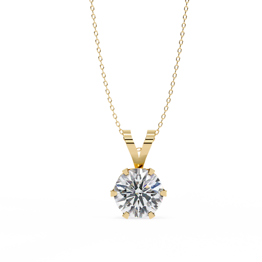 Round Moissanite Diamond Solitaire Six Prong V Bail Pendant - View 2