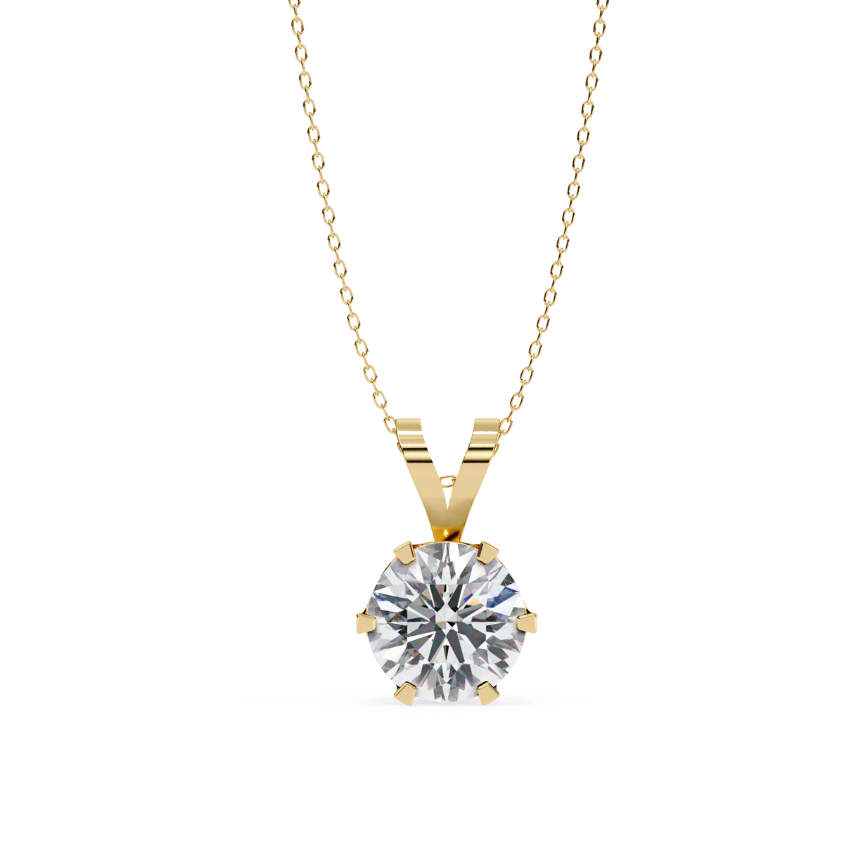 Round Lab Grown Diamond Solitaire Six Prong V Bail Pendant - View 2