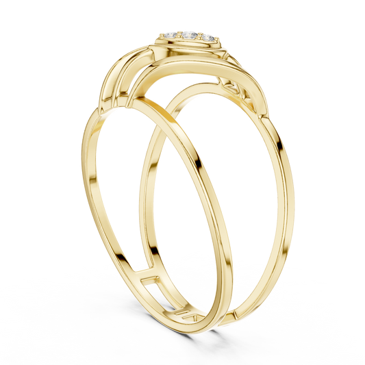 Geometric Double Band Ring with Round Moissanite Diamond Accent - View 2