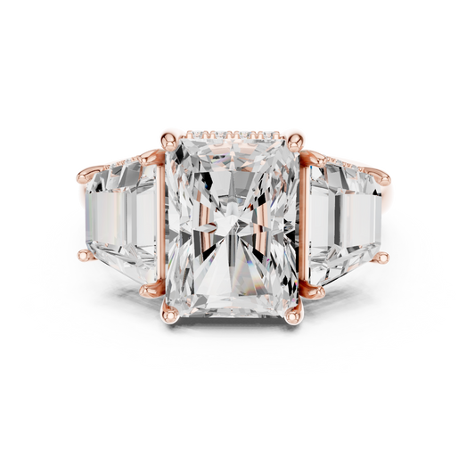 Radiant Cut Lab Diamond Engagement Ring with Trapezoid Diamonds - View 2