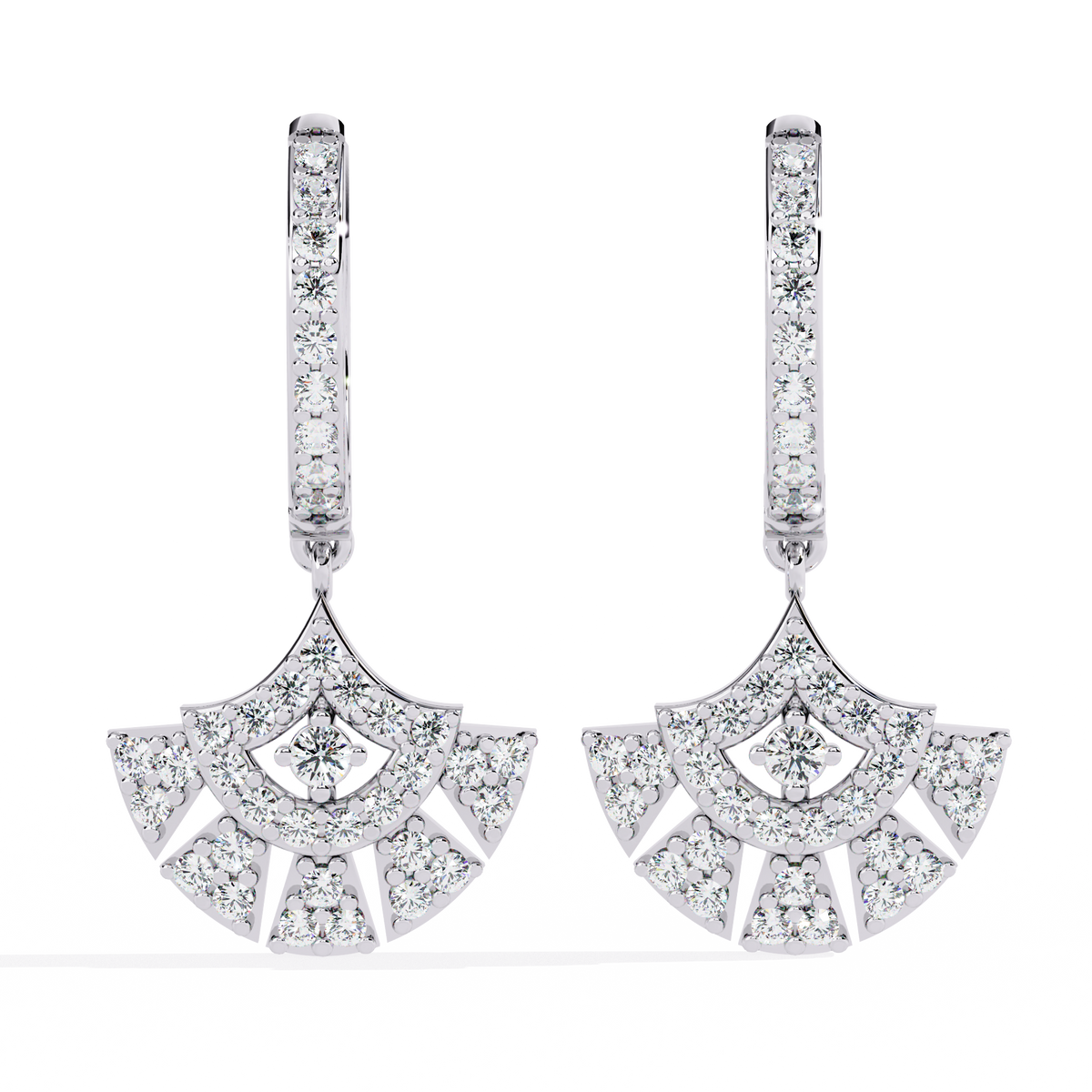 Geometric Fan Shaped Pave Round Cut Moissanite Diamond Drop Earrings - View 3