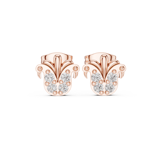 Regal Quartet Round Moissanite Diamond Stud Earrings with Sculpted Crest Design - View 2