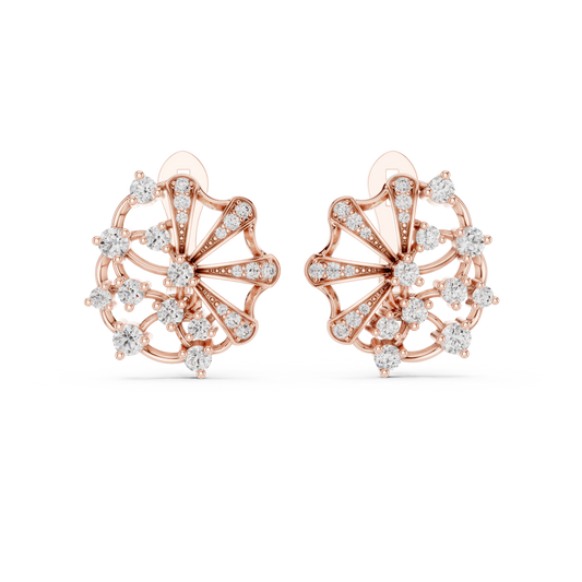 Floral Arc Round Lab Grown Diamond Geometric Flared Wheel Cluster Earrings - View 2