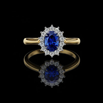 Fancy Vivid Blue Oval Lab Diamond Ring With Halo Slim Band