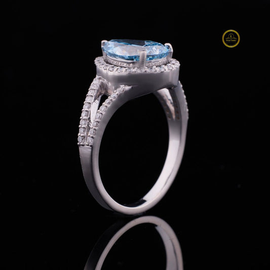 Fancy Vivid Blue Pear Lab Diamond With Halo Split Pave Band - View 2