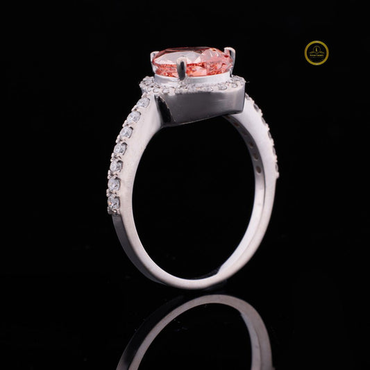 Fancy Vivid Orange Pear Cut Moissanite Diamond Halo Ring - View 2