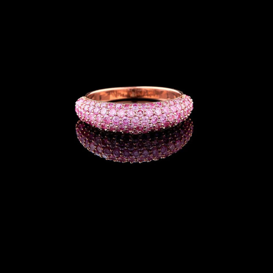 Fancy Vivid Pink Round Cut Lab Diamond Wedding Ring For Women Band