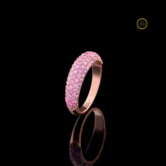 Fancy Vivid Pink Round Cut Lab Diamond Wedding Ring For Women Band - View 2