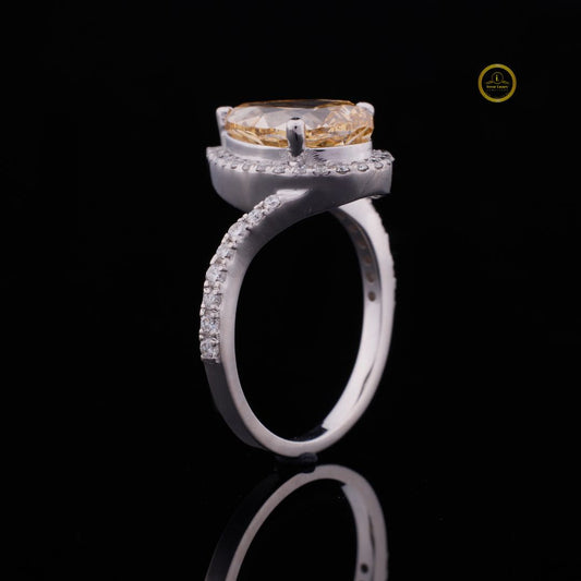 Fancy Vivid Yellow Pear Lab Diamond Ring Halo Diamond Wedding Band - View 2