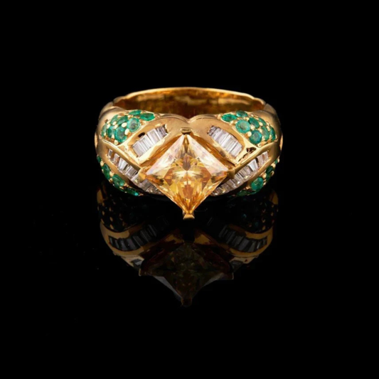 Fancy Vivid Yellow Princess Cut Lab Diamond Ring And Baguette Wide Band