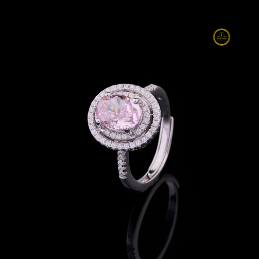 Fancy Intense Pink Oval Lab Diamond Double Halo Engagement Ring - View 2