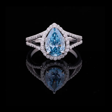 Fancy Vivid Blue Pear Lab Diamond With Halo Split Pave Band