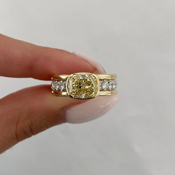 Cushion Cut Lab Diamond Ring With Round Side stone Band