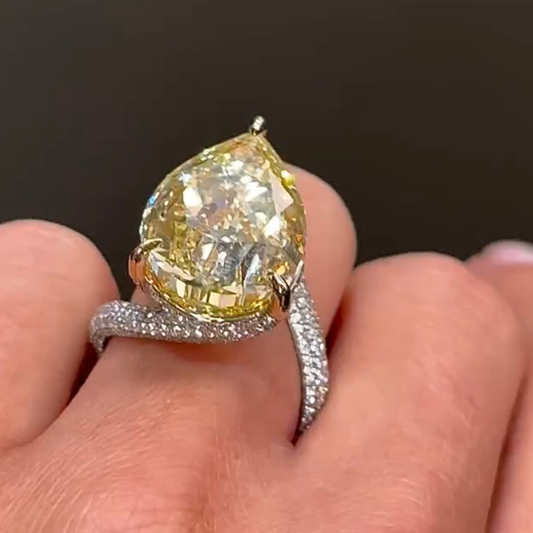 Fancy Vivid Yellow Pear Cut Moissanite Diamond Engagement Ring - View 2