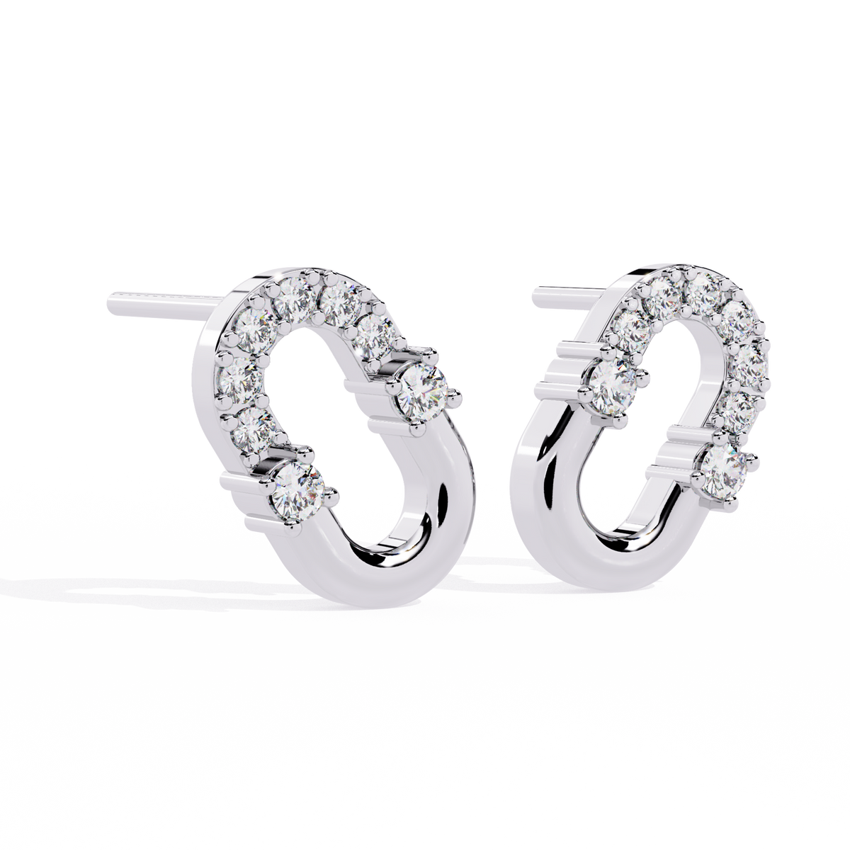 Contemporary Pave Round Moissanite Diamond U Shaped Link Earrings - View 6