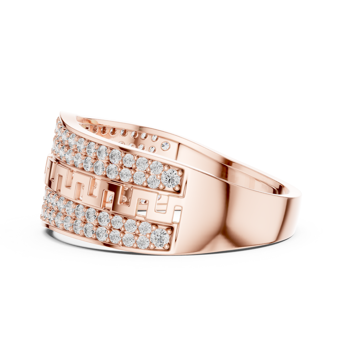Round Cut Lab Grown Diamond Men's Double Pave Border Geometric Ring - View 11