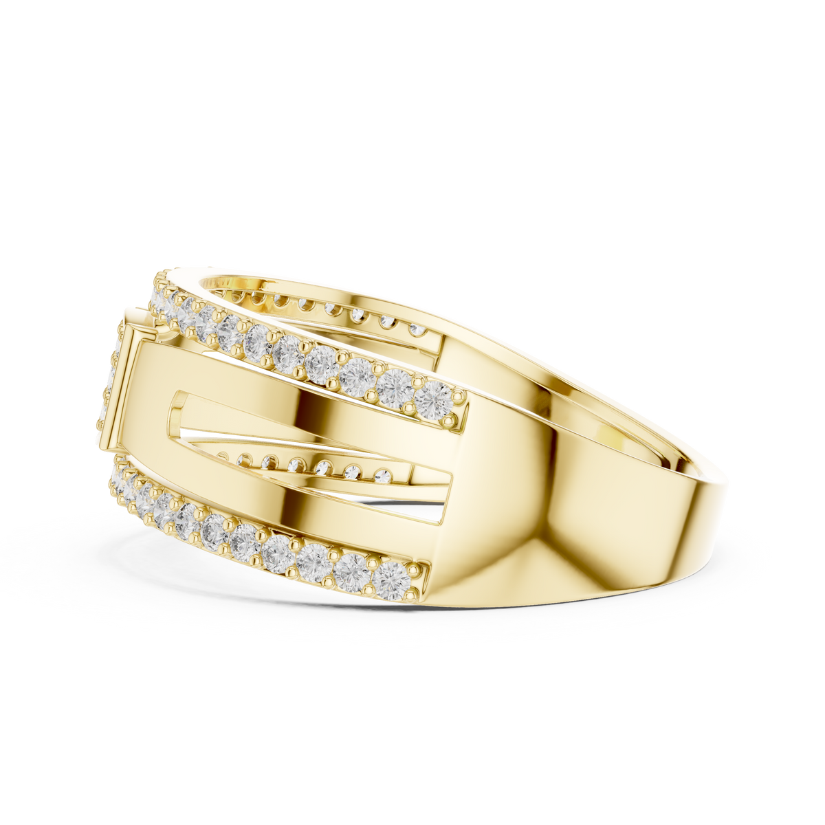 Round Cut Lab Grown Diamond Men's Modern Side Cutout Architectural Wedding Band - View 10