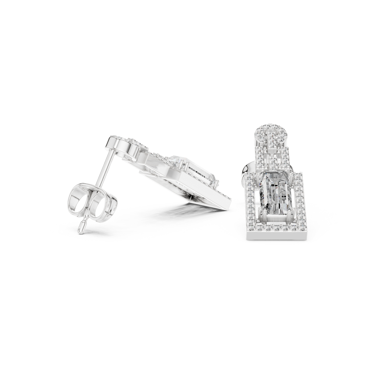 Art Deco Rectangular Halo Emerald Cut Lab Grown Diamond Chandelier Drop Earring - View 9